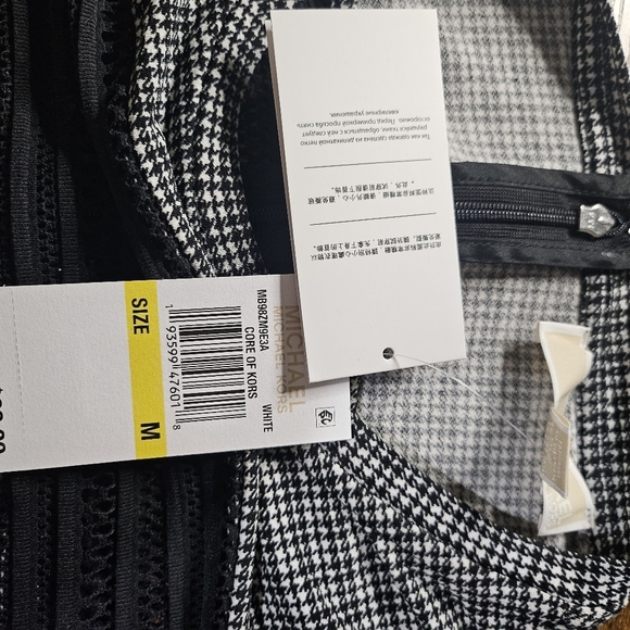 Michael Kors Houndstooth Short Sleeve Mesh Panel See Thru Midi Dress Medium - Picture 8 of 10